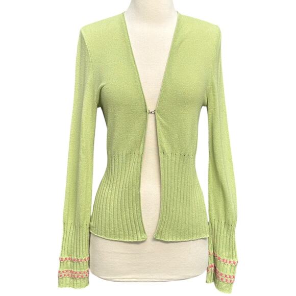 SOLD Vintage Y2K Dbline fitted Cardigan Green Pink Preppy embroidered fairy - Picture 10 of 11